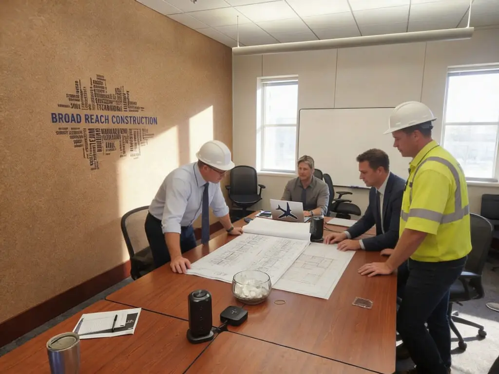 Construction managers and developers reviewing commercial building plans during project planning in North Carolina