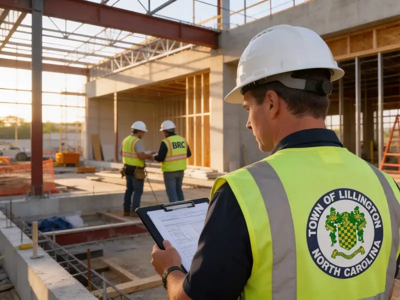 Building inspector reviewing commercial construction site in Lillington NC