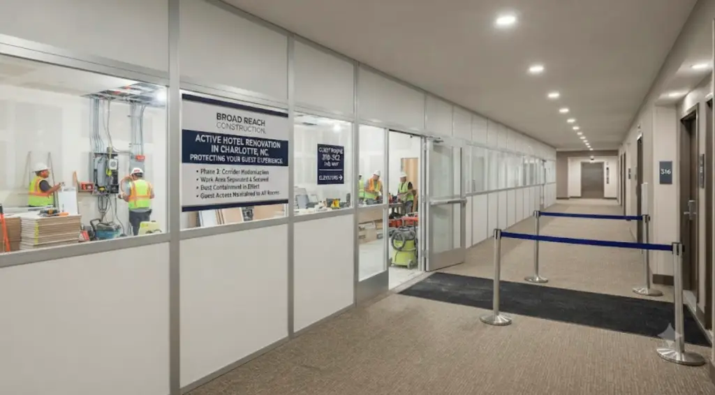 Occupied hotel renovation with protected guest access in Charlotte