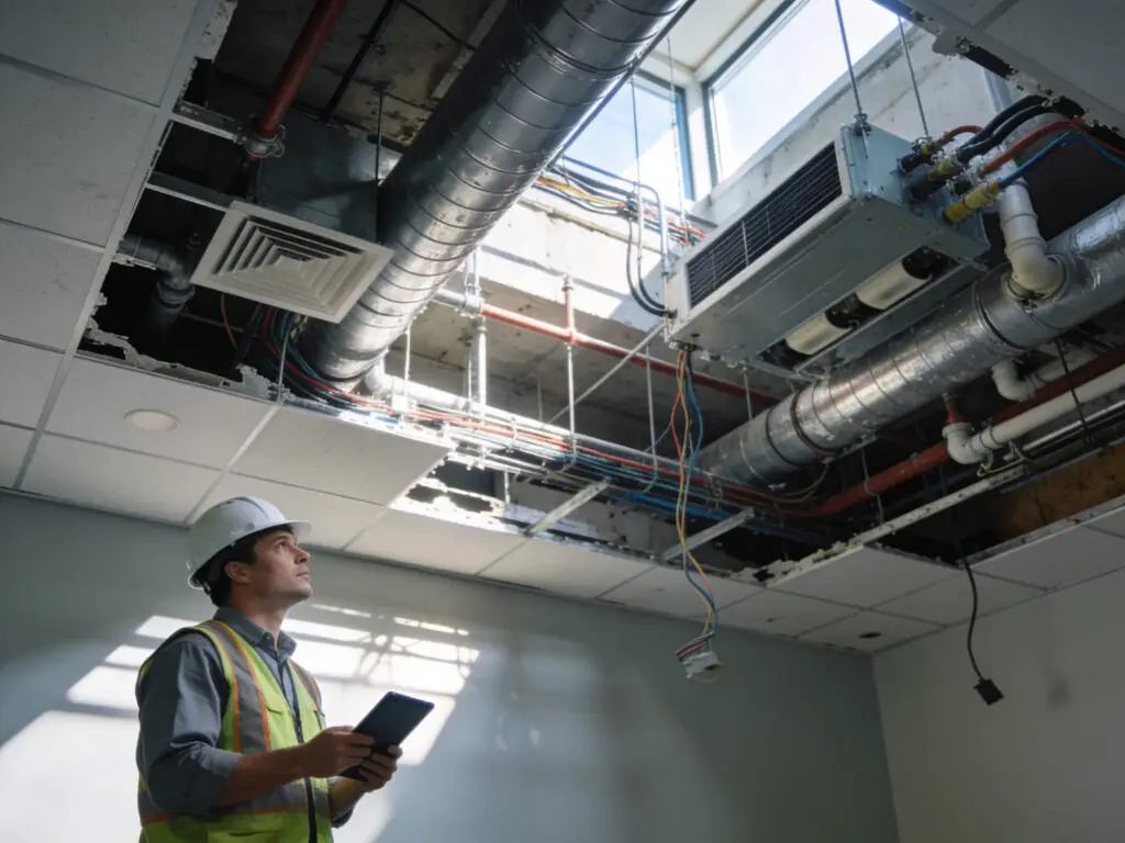 Existing building systems being investigated during occupied healthcare renovation