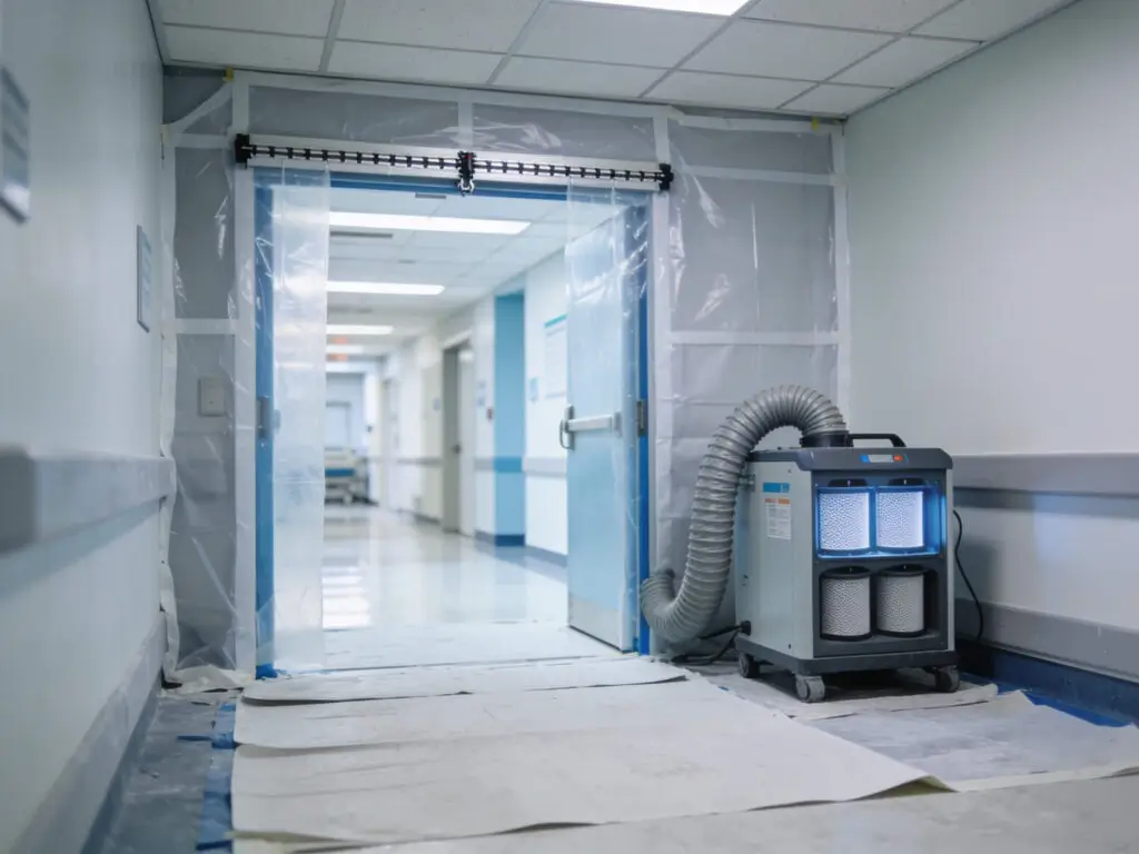 Medical Office Renovation in Charlotte, NC 5 Construction containment and negative-air equipment during an occupied medical office renovation