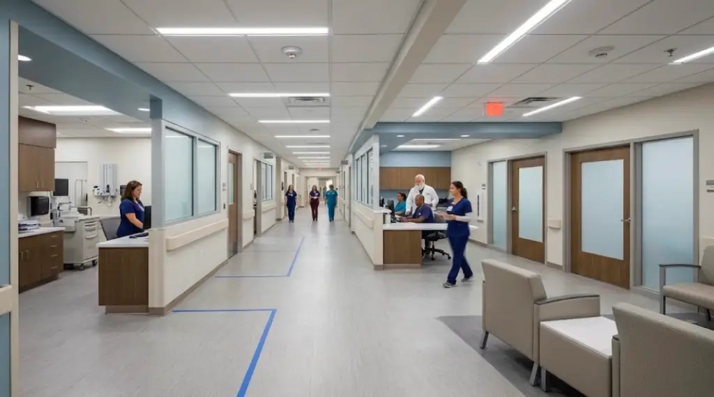 Completed occupied healthcare facility renovation in Charlotte with modern clinical areas