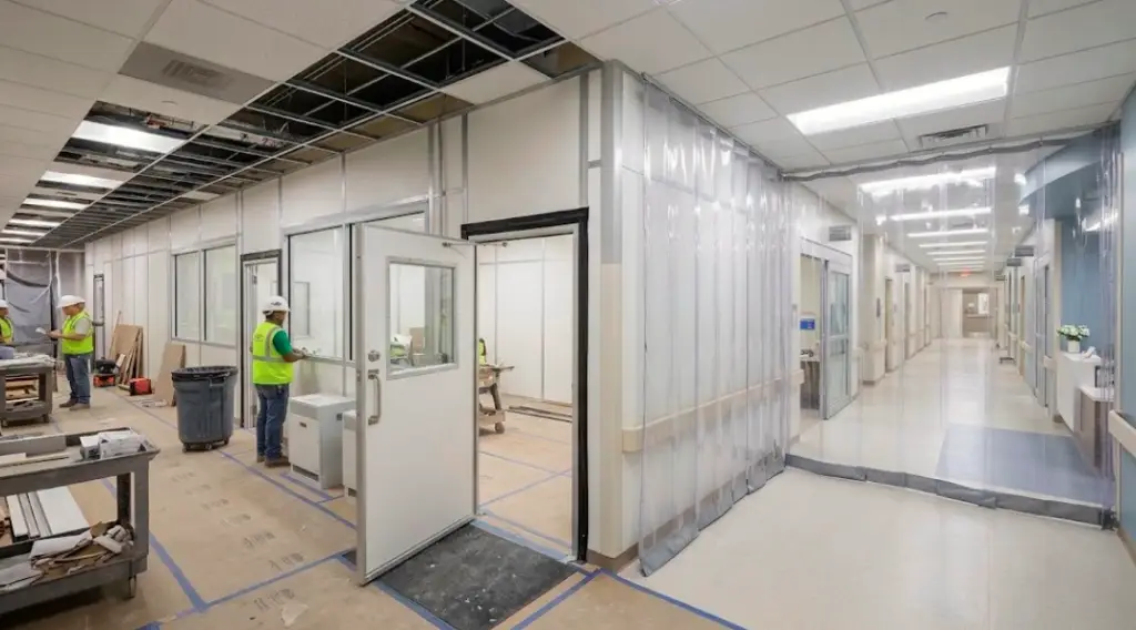 Construction containment and negative-air equipment during occupied healthcare renovation