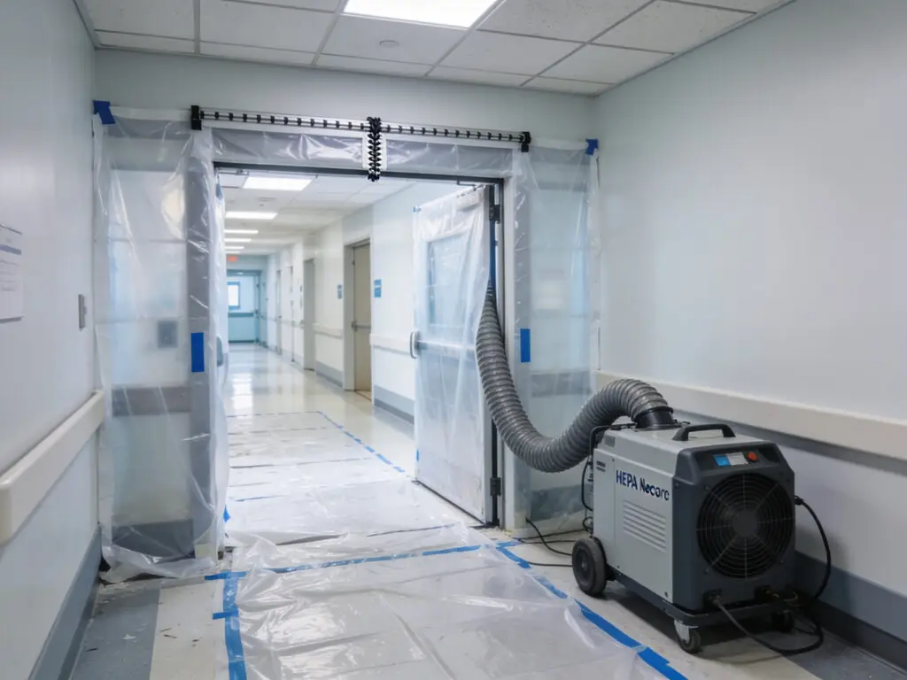 Construction containment and negative-air equipment during occupied healthcare renovation