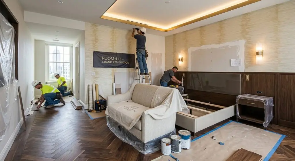 Guest room renovation during a Charlotte hotel Property Improvement Plan