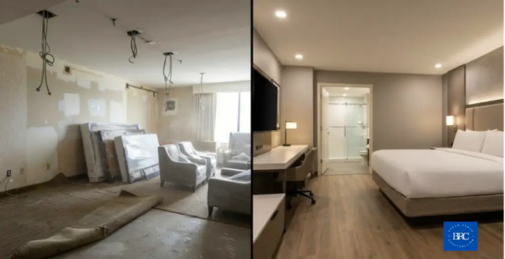Guest room renovation during a Charlotte hotel Property Improvement Plan