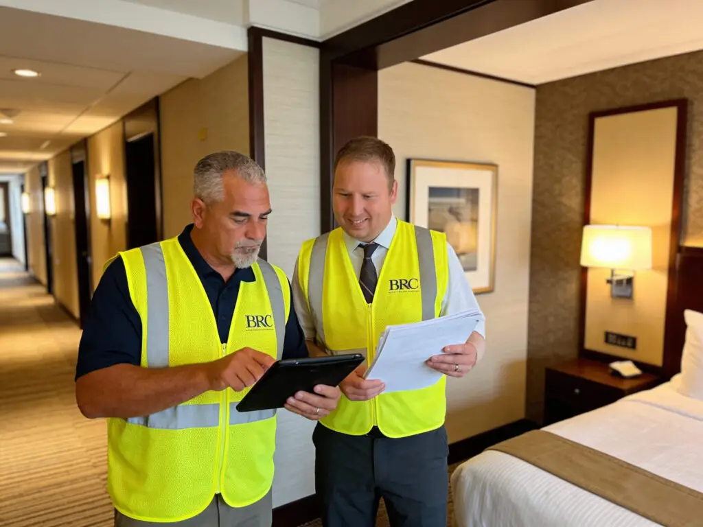 Quality control inspection of a renovated Charlotte hotel guest room
