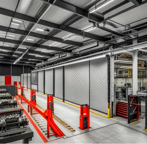 Industrial noise curtain installed in an operating distribution facility Charlotte