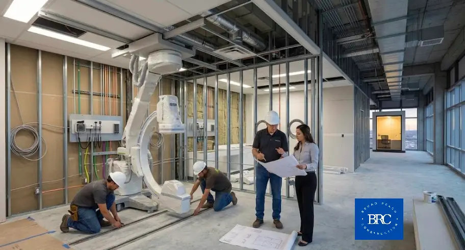 Medical examination rooms under construction during a Charlotte medical office build-out