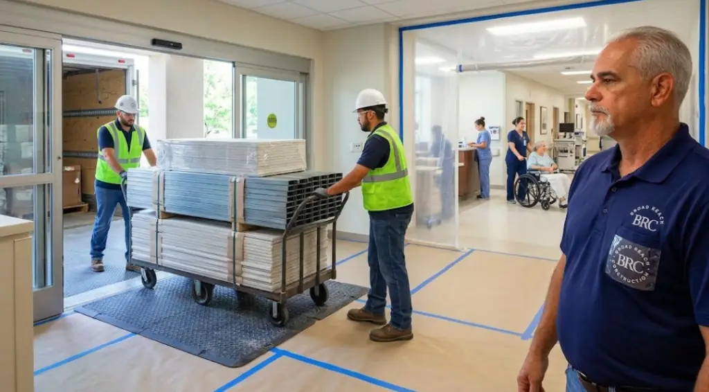 Controlled construction deliveries during an occupied healthcare facility renovation